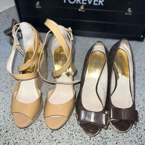 Michael Kors Beige and Dark Brown Wedge Shoes